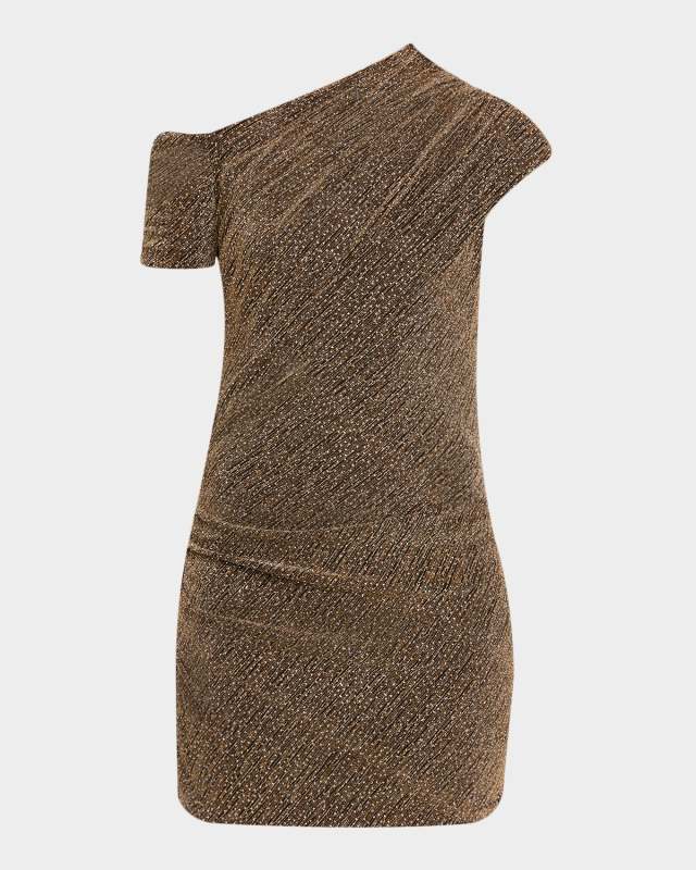 Nalone One-Shoulder Metallic Strass Mini Dress